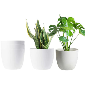 Evergreeness India Glossy White Plastic Fiber Planters,11cm Height X 12cm Diameter,Modern Plant Pot for Home & Garden Makeover, Plant & Wooden Stand Not Included, Without Drainage, Pack of 5