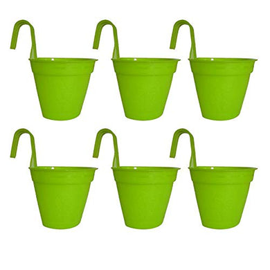 Evergreeness India Hanging Planters for Plants Railing Flower Pots, Balcony Railing Vertical Hook for Home Gardening (Set of 6, Green)