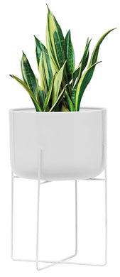 Evergreeness India Aluminium Planter Pot with Stand, (White) (25 x 25 x 39 CM) (Pack of 1)