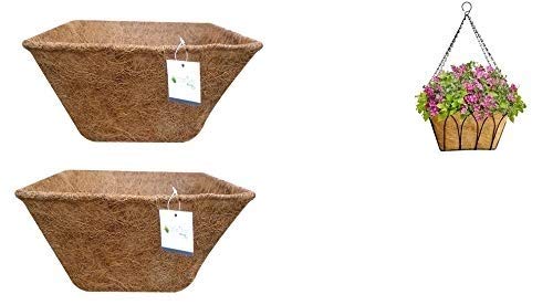 Evergreeness India Coir Liner for 14 Inch Square Hanging Basket, 100% Natural Coconut Coco Fiber Planter Basket Liners (Set of 2 Pcs)