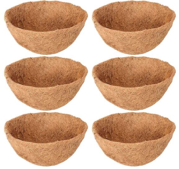 Evergreeness India Basket Coco Liners Replacement, 100% Natural Round Coconut Coco Fiber Planter Basket Liners for Hanging Basket Flowers/Vegetables (12in-6pcs) (6)