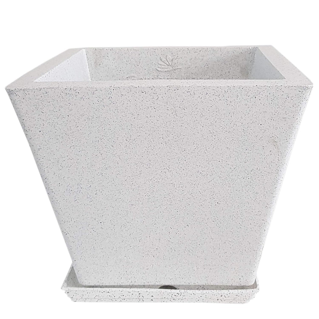 Evergreeness India DECORA Greece Fibe Planter || Roto Moulding Flower Pot with Bottom Tray Suitable for Home and Garden (Stone White)(12 Inches)