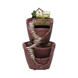 Evergreeness India Fairy Garden Hill Top House Shaped Dual Layer Four Pot Planter Gamla Ornament for Herbs Succulents Decoration Balcony Vertical Tower Unique Indoor Outdoor (Size: L6xB5xH11 Inches)