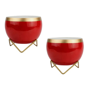 Evergreeness India Flower Pots for Home Decoration | Planters for Indoor Plants | Small Decorative Plant Pots for Living Room, Bedroom, Balcony and Office Desk | Size 14 x 14 cm (Gold Red Pack of 2)