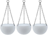 Evergreeness India Hanging Planter Flower Plant Pots for Balcony|Hanging Plant Pots for Home, Garden Decor|8 Inch Hanging Basket Planters for Balcony with Metal Chain|Pack of 3|White