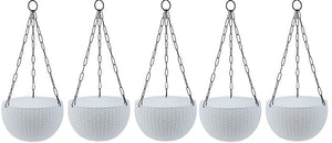 Evergreeness India Hanging Planter Flower Plant Pots for Balcony|Hanging Plant Pots for Home, Garden Decor|8 Inch Hanging Basket Planters for Balcony with Metal Chain|Pack of 5|White