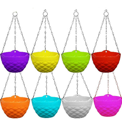 Evergreeness India Hanging with Chain Planter | Hanging Pots for Plants | Multicolor, Color May Vary (Pack of 8)