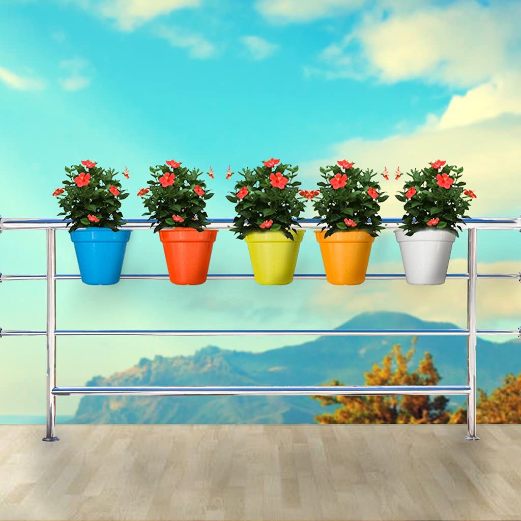 Evergreeness India Hook Railing Pot (Set of 5) | Hanging Pots for Plant Balcony (Single Hook Pot)|Vertical Hook Planters for Home Décor Suitable for Balcony Railing Planter, Wall planters