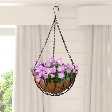 Evergreeness India Hanging Basket (Set of 4) -Coco Fiber Liner | Hanging Flower Basket Pots Indoor Outdoor Plant Hanger with Chain for Garden Balcony Railing Living Room