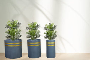 Evergreeness India Gold Strip Fiber Planter Set | FRP Planter for Indoor & Outdoor (Set of 3) (Grey Gold Stripe)