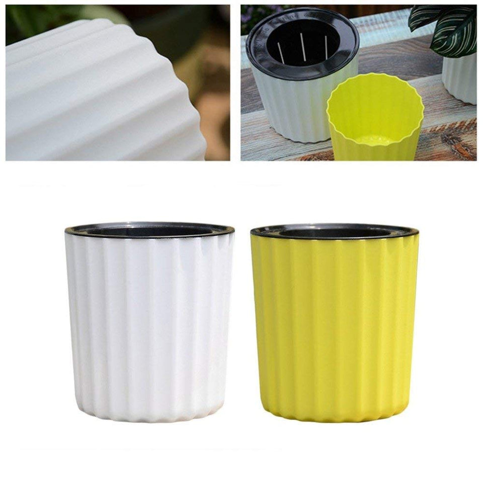 Evergreeness India Plant Flower Pot Vertical Stripes Round Shape-white 120