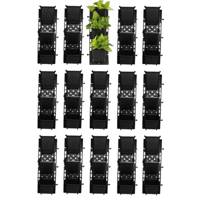 Evergreeness India Hanging Pot | Vertical Garden (Black, Standard, Pack of 15 Frame with 45 Pots)