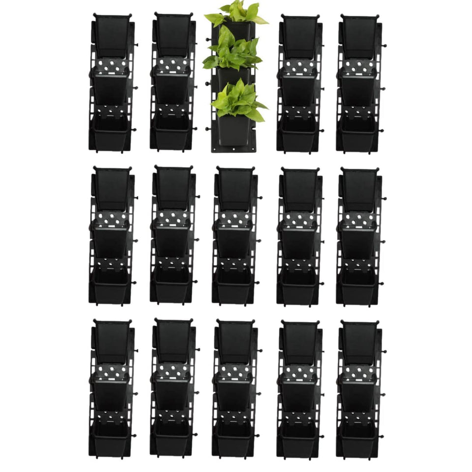 Evergreeness India Hanging Pot | Vertical Garden (Black, Standard, Pack of 15 Frame with 45 Pots)