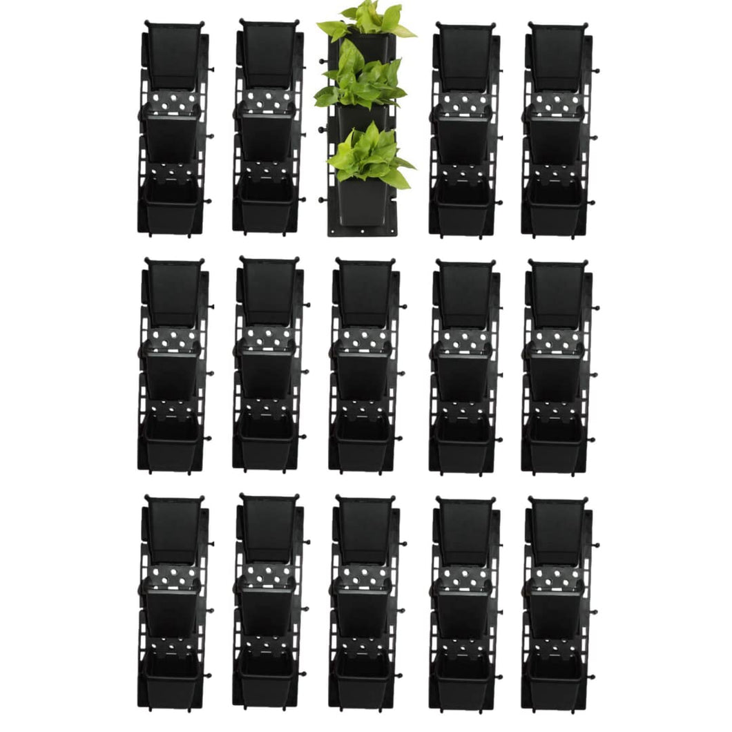 Evergreeness India Hanging Pot | Vertical Garden (Black, Standard, Pack of 15 Frame with 45 Pots)