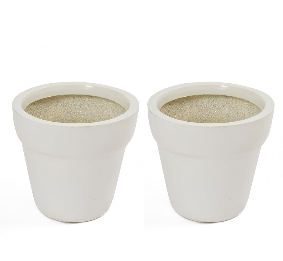 Evergreeness India & Utility Products Fibreglass FRP Big Size Planter Tall Gamla for Living Room Indoor Outdoor Balcony and Gardening, Size:- H:8 Inch, W:8.5 Inch, L:8.5 Inch, White Pack of: 2 Planter