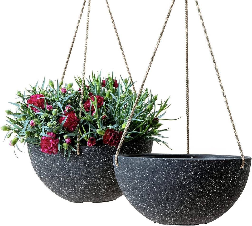 Evergreeness India (Pack of 1 Hanging Fiber Planters (D-25CM, H-12CM) Outdoor,Indoor Decor,Planters for Your Home,Unbreakable,Durable, Kitchen Planters GA-45C-038 (Terrazzo Black)