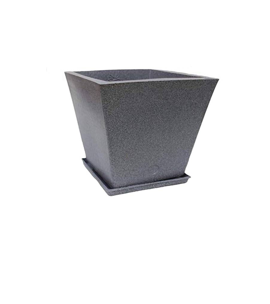 Evergreeness India DECORA Greece Fiber Planter || Roto Moulding Flower Pot with Bottom Tray Suitable for Home and Garden (Stone Grey)(12 Inches)