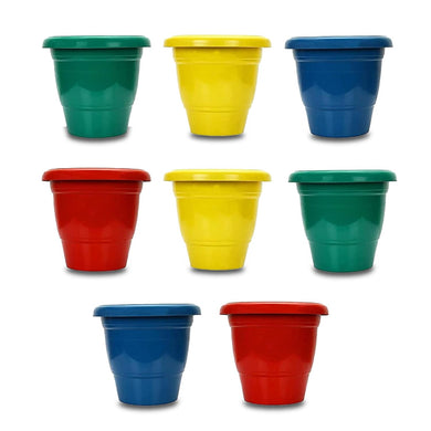 Evergreeness India by 10CLUB Deluxe Gamla Planter Pots (8 Pcs,10 Inch Multicolor) | Plastic Pots for Lawn, Terrace and Home Garden | Planters for Outdoor and Indoor Garden | Pots for Garden Plants