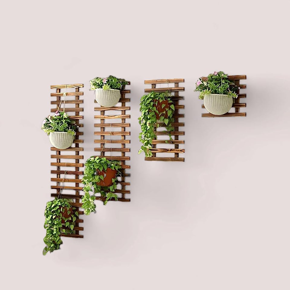 Evergreeness India Hanging Wall Grid Flower Pots Stand Wall Planter Pine Wooden Hanging Planter for Indoor Plants, Plant Stand, Air Plant Succulent Holder, Vertical Garden-Set of 4