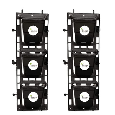 Evergreeness India Plastic Vertical Wall Garden Frame with Hanging Pots, 2 Panel with Hanging 6 Pots, Black, Standard