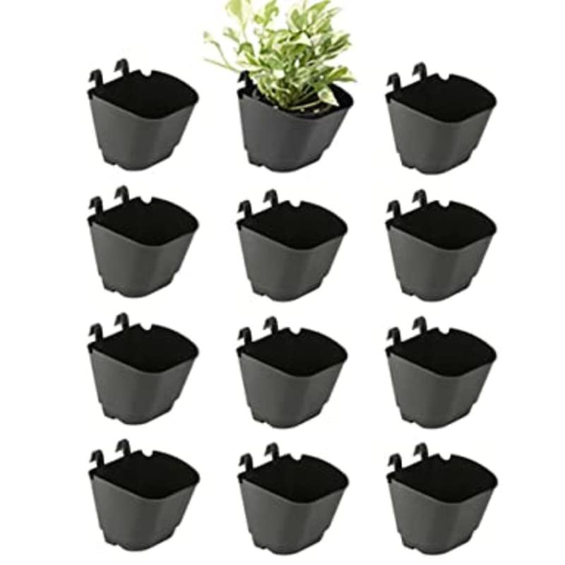 Evergreeness India Pack of 12 Plastic Vertical Garden - Wall Hanging Pot (5 inch)(12.5 cm) Color-Black|Hanging Planters