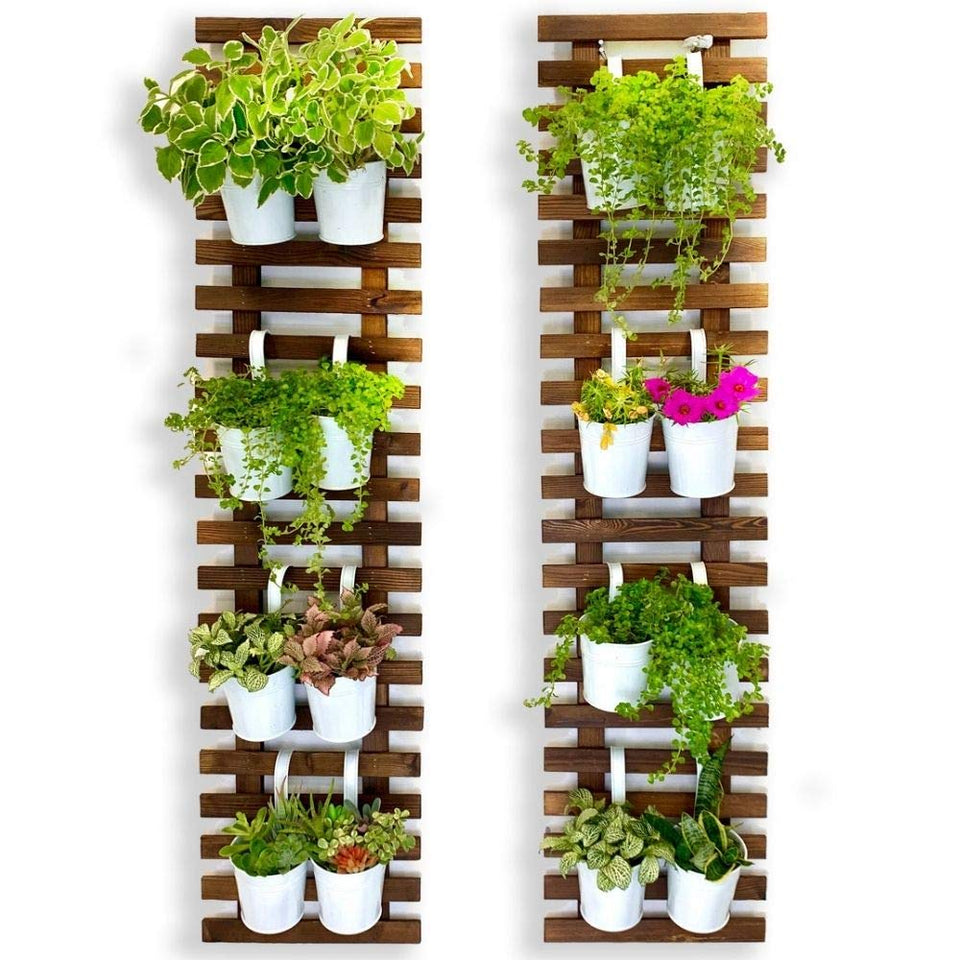 Evergreeness India Planter - 2 Pack, Wooden Hanging Large Planters for Indoor Outdoor Plants, Live Vertical Garden, Plant Wall Mount Flower Pot Holder Hanger Stand Green Herb Wall Decor 47.2" (120cm)