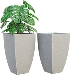 Evergreeness India Agro Large Planters for Outdoor Plants Flower Durable Fiber Pots Set of 2,Tall Planters for Outdoor Plants,18 inch Outdoor Planters for Front Porch Gray Fiber Planters