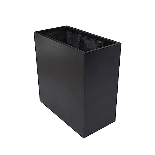 Evergreeness India 12" Rectangle Fiberglass Trough Planter 24 L x 24 W x 12 H - Flower Pot Container for Home Garden, Patio, Lawn & Terrace Outdoor FRP Planters - Black