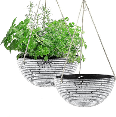 Evergreeness India (Pack of 1 Ribbed Hanging Fiber Planters (D-26CM, H-12CM) Outdoor,Indoor Decor,Planters for Your Home,Unbreakable,Durable, Kitchen Planter GA-08C-008 (Rock Gray)