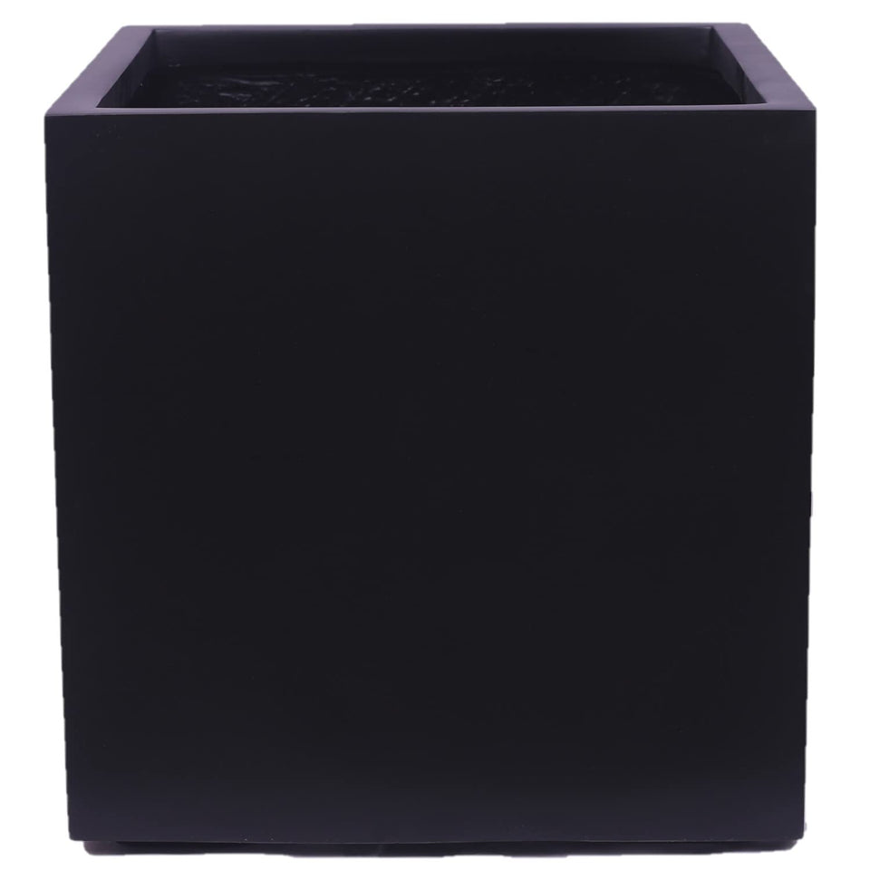 Evergreeness India 16" Square Fiberglass Cube Planter 16" L x 16" W x 16" H - Flower Pot Container for Home Garden, Patio, Lawn & Terrace Outdoor FRP Planters - Jet Black