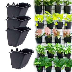 Evergreeness India Agro India Pvt.Ltd. Vertical Wall Hanging Garden Pots| 4 Pots | Black Color | Outdoor Use & Indoor Use